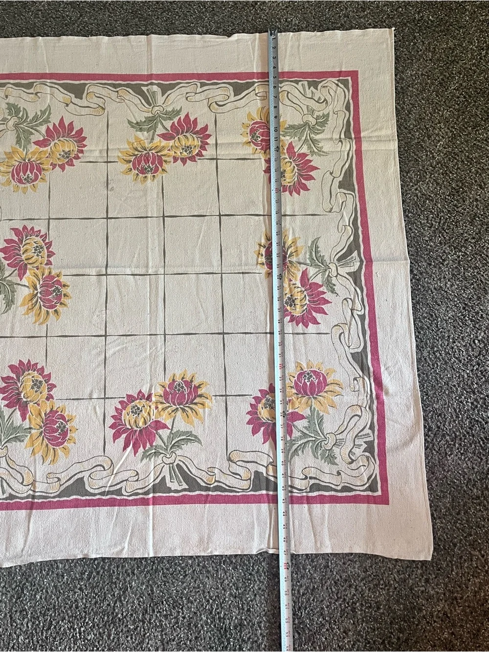 Set of 2 1950s tablecloths Pennsylvania PA Dutch Folk Art 56” Round & floral sq